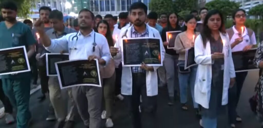 kolkata doctor protest at  AIIMS Delhi